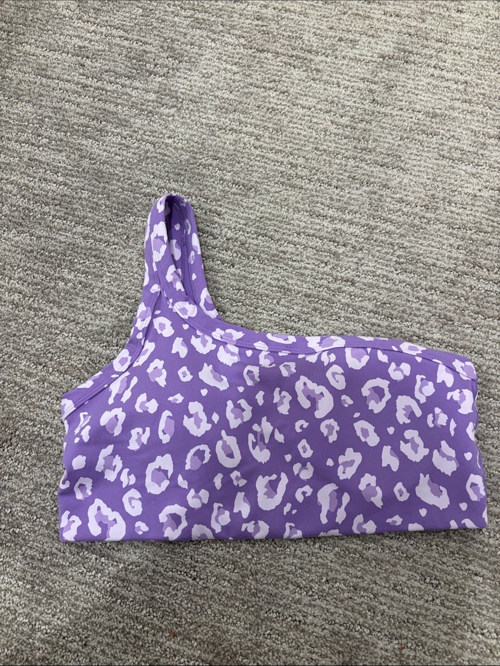all in motion Purple and White Leopard One-Shoulder Swim Top